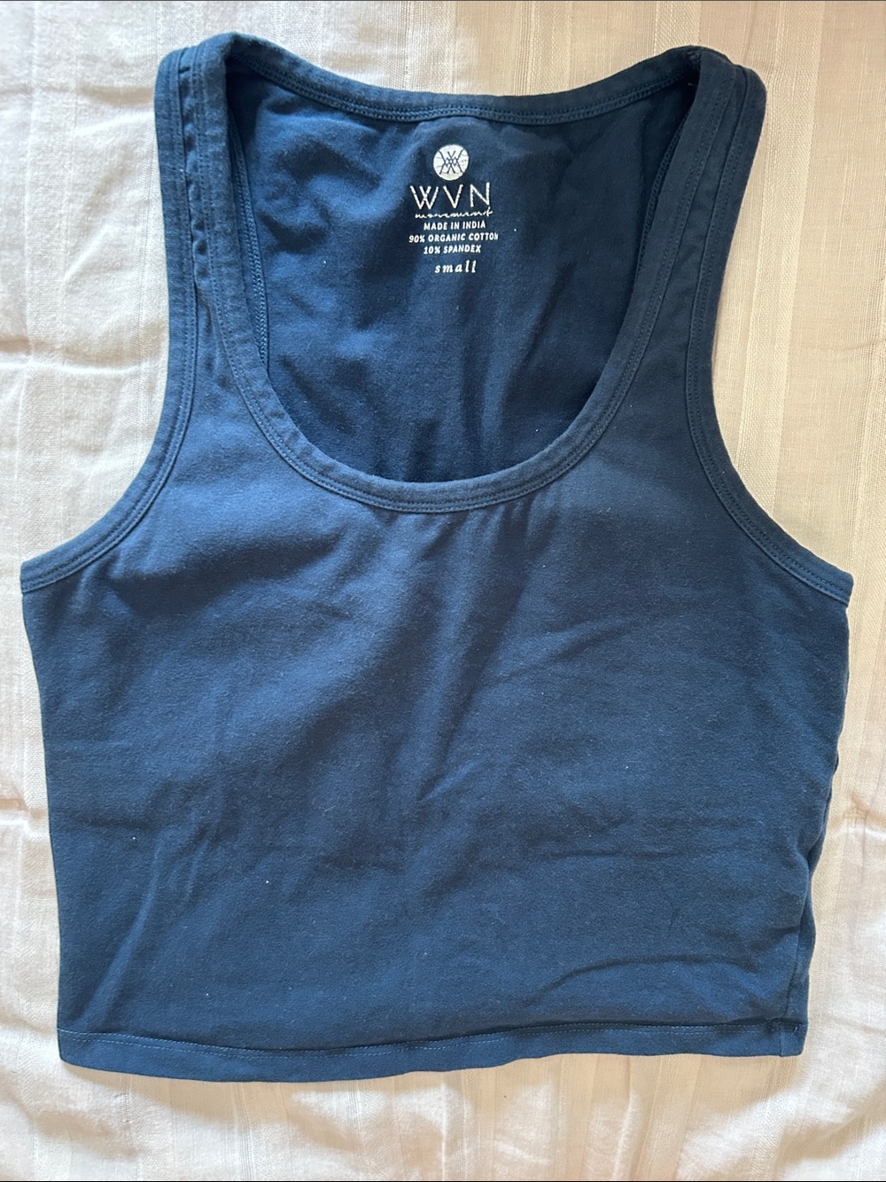 WVN Organic Cotton Women's Navy Yoga cropped Tank Top - Small